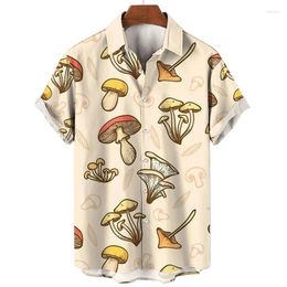 Men's Casual Shirts Fashionable 3D Mushroom Printed Shirt For Clothing Fun Oversized Short Sleeved Hawaiian Beach Vacation Y2k