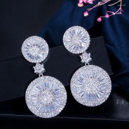 Dangle Earrings ThreeGraces Sparkling Cubic Zirconia Crystal Big Double Round Drop Earring For Women Luxury Wedding Bridal Jewellery E1350