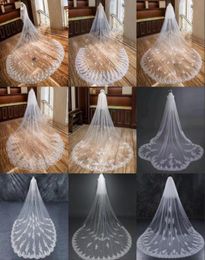 2022 Real Image Bridal Veils Wedding Hair Accessories White Ivory Long Crystal Beaded Lace Tulle Cathedral Length 3 M Church Veil 7516406