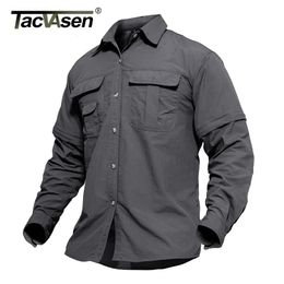 TACVASEN Mens Quick Dry Clothing Lightweight Nylon Shirt Tactical Summer Removable Long Sleeve Work Hunt Hiking Shirts 240301