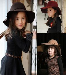 Autumn Winter Warm Kids Boys Girls Vintage Wide Brim Cap Soft Wool Felt Bowknot Bowler Floppy Children Sun Hat Beach Hat BY03668576292