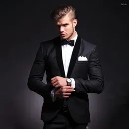 Men's Suits Classic Black Men 2 Piece Elegant Shawl Lapel Single Button Blazer Set Wedding Groom Tuxedo Prom Party Male Suit Slim 2024