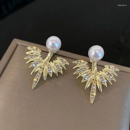 Stud Earrings 2024 Korean Angel Wing Pearl For Women Fashion Gold Color Metal Luxury Zircon Earring Jewelry Gifts Wholesale