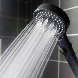 New Shower Head Water Saving Black 5 Mode Adjustable High Pressure Shower One-key Stop Water Massage Eco Shower Bathroom Accessories LL