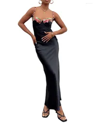 Casual Dresses Women Summer Spaghetti Strap Long Dress Y2k Open Back Satin Slip Bodycon Slim Fit Tank