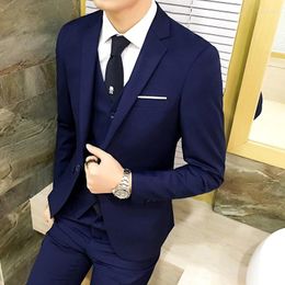 Men's Suits Fashion Solid Colour Business For Men Wedding Ternos Masculinos Slim Fit Groom Tuxedos Costume Homme Mariage 3Pieces