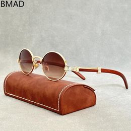 Sunglasses 2024 Vintage Wooden Women Oval Men Fashion Oculos Designer Gafas Drop Luxury Lentes Lunette