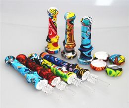 smoking Muliti Colour Silicon hand pipe 14mm Joint with quartz Nails Silicone pipe Oil Rigs dabber tools4338313