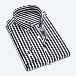 Men's Casual Shirts Turn-down Collar Men Shirt Long Sleeve Single-breasted Cardigan Slim Fit Striped Formal Business Style Mid Length Top