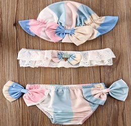 Newborn Kids Baby Girl Floral Off Shoulder Strapless Tops Swimwear Swimsuit Bikini Shorts Bathing Suit With Hat Beachwear9049610