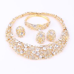 Women Gold Plated Boho Crystal Jewelry Set With Necklace Earrings Bracelet Ring Direct Selling Statement For Party Wedding Jewellr301K