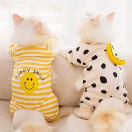 Dog Apparel Spring Autumn Kawaii Pet Striped Jumpsuit Clothes For Small Dogs Sweet Pajamas Cute Cartoon Pattern Kitten Puppy Shirt Pajama