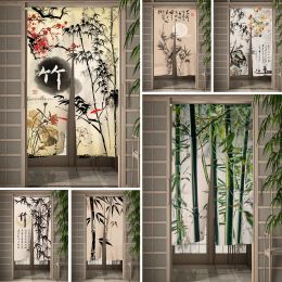 Curtains Chinese Ink Painting Bamboo Door Curtain Japanese Split Short Curtain Kitchen Partition Home Bedroom Bathroom Blackout Curtain