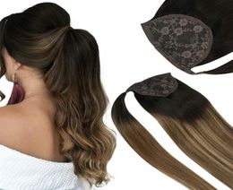 Balayage Human Hair Ponytail Virgin Brazilian Wrap Around Clip in Ponytail Extensions Slik Straight Highlights Remy Pnytail hair7670108