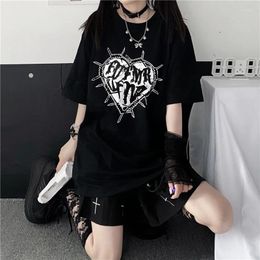 Women's T Shirts Harajuku Dark Punk Cartoon Print Top Short Sleeve Black Shirt Women Clothes Cotton Y2K Vintage Korean Loose Streetwear