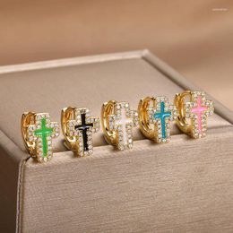 Stud Earrings Summer Cute Colorful Enamel Drop Oil Cross Zirconia Women's Metal Exquisite Fashion Elegant Party Jewelry Gift