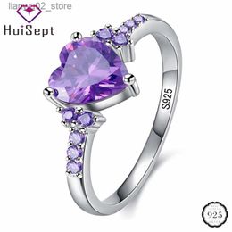 Wedding Rings HuiSept Fashion Ring 925 Silver Jewellery Heart shaped Amethyst Gemstone Ring Womens Wedding Promise Party Decoration Wholesale Q240315