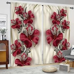 Curtains 2PC Home Decoration Curtains, Various Flowers With Pole Pocket Curtains, Suitable For My Coffee Shop, Living Room, Study Farm