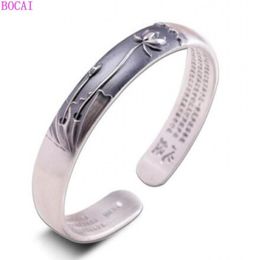 Bangle Thai Silver Craft Women's Fracelet Buddhist Hand Ornament Pure 999 Jewelry Lotus Heart Sutra Bracelet248A