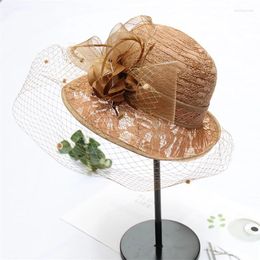 Wide Brim Hats Summer Fashion Lace Fabric Lady Sun Hat For Women Elegant Flower Bowknot Wedding Tea Party Travel Beach Cap