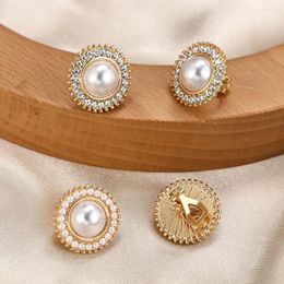 Backs Earrings 2024 Non Pierced Ears Classic Jewellery Bridesmaid Gift Gold Colour Round Floral Pearl Trim Dome Clip On For Women Girls