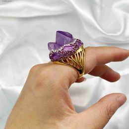 Cluster Rings YEEVAA 1pc Inlaid Amethyst Crystal Gemstone Ring Fashion Versatile Purple Ring L240315