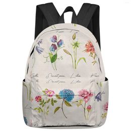 Backpack Vintage Flowers Herbaceous Plant Linen Texture Women Man Backpacks Waterproof School For Student Boys Girls Bag Mochila