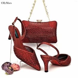 Dress Shoes African Style Fashion Woman Pumps Sandal And Bag Set Arrival Rhinestone Ladies For Party