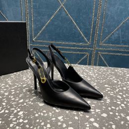 Кожаные теленки патентные безопасные насосы насосы Slingback Heels Designer Designer Sky-High Stiletto каблуки заостренные сандалии с сандалиями женский дизайнерский вечер обувь