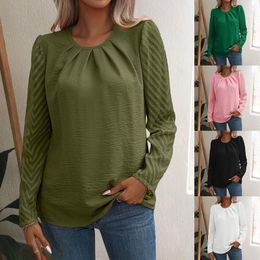 Women's Hoodies Crewneck Pleated Sweatshirts For Women Puff Sleeve Tunic Tops Harjauku Cardigan Office Lady Chemise Turn Down Collar