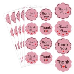 250Pcs Pink Flower Shaped Thank You Labels 1.5 Inches Adhesive Gift Label Red Heart Envelope Gift Packaging Stationery Stickers 240304