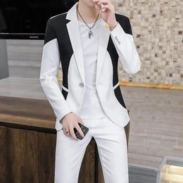 Men's Suits Trend Men Suit Set Fashion Patchwork Blazer Pants Business Formal Turndown Collar Two-piece For Dating