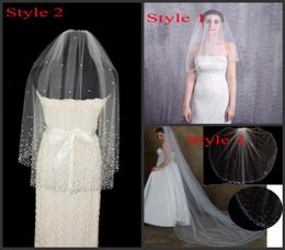 Cathedral Fingertip Wedding Veils with Crystsal Rhinestone Beads Sparkly Long Tulle White Ivory Bridal Hair Veil Accessories Seq678295102