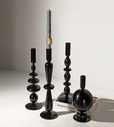 Candle Holders Ins Nordic Style Designer Black Glass Holder Dining Table Vase Home Decoration Porch Living Room97899144256662