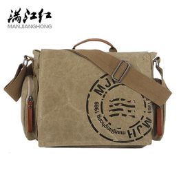 Manjianghong High Quality Canvas Handbag Leisure Mens Briefcase Bag Khaki Male Functional Messenger 240305