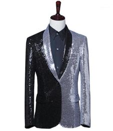 Men039s Suits Blazers Half Black And Silver Sequins Blazer Men Designs Fashion Asymmetry Jacket Mens Stage Singers Clothes Ma3504066