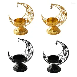 Candle Holders Moon Shaped Holder Shape Hollow Out Metal Tea Light Elegant Design For Dining