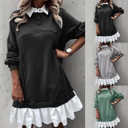 Casual Dresses Ladies Colorblock Long Sleeve Dress Pocket Button Sweatshirt Fashion For Bride