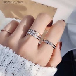 Wedding Rings 2023 Rose Gold Coloured Double Rowed Square Zircon Stainless Steel Ring Suitable for Womens Romantic Engagement Wedding Party Jewellery Women Q240315