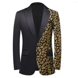 Men's Suits Mens Patchwork Gold Triangle Sequin Blazer Jacket Nnotched Lapel One Button Shiny Wedding Party Suit Jackets Tuxedo 3xl