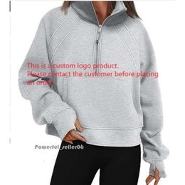 Lu-43 Autunno Inverno Tuta da yoga Scuba Felpa con cappuccio Mezza zip Maglione sportivo da donna Allentato Giacca da palestra Fitness Cappotto corto in peluche Felpa 3090