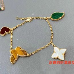 V bracelet High version Four Leaf Grass Lucky Flower Bracelet Womens 18k Rose Gold Butterfly Five Point Star Heart Collar Chain