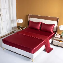 Set Luxury Satin Bed Sheet Set Rayon Fitted Sheet Height 35cm 21 Colours Optional Flat Sheet Set Soild Colour Bedding Set