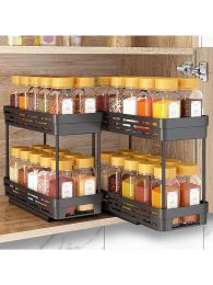 Racks WORTHBUY Doublelayer Seasoning Jar Plastic Storage Rack Shelves Pullout Spice Jar Storage Organizer For Kitchen Cabinet