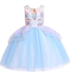 Europe Baby Girls Dress Applique Cartoon Unicorn Children Gauze Skirt Baby Kids Party Dress Girl Lace Ball Gown Tutu Princess Dres2225395