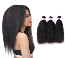 virgin brazilian kinky straight hair weave 1b black remy coarse yaki hair weft 3 bundles lot forawme human hair afro weave 2884214