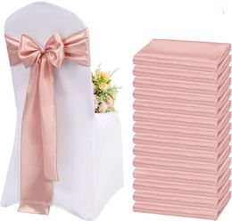 20pcsset Satin Chair Sashes17275cm Silk Ribbon Bows Cover Decoration For Wedding Banquet Party Event el 240307