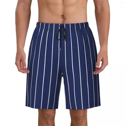 Men's Shorts Classic Striped Board Summer Blue And White Lines Running Surf Short Pants Men Quick Dry Casual Design Swim Trunks