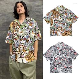 Men's Casual Shirts Tiger Full Print WACKO MARIA Hawaii Short Sleeve Men Woman Loose Quick Drying Lapel Top Tees
