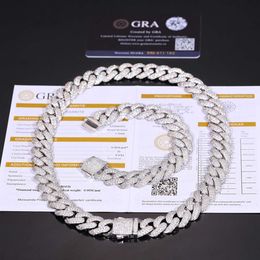 Factory Price Pass Diamond Tester 14mm 925 Sterling Silver Vvs Moissanite Diamond Miami Cuban Link Chain Necklace